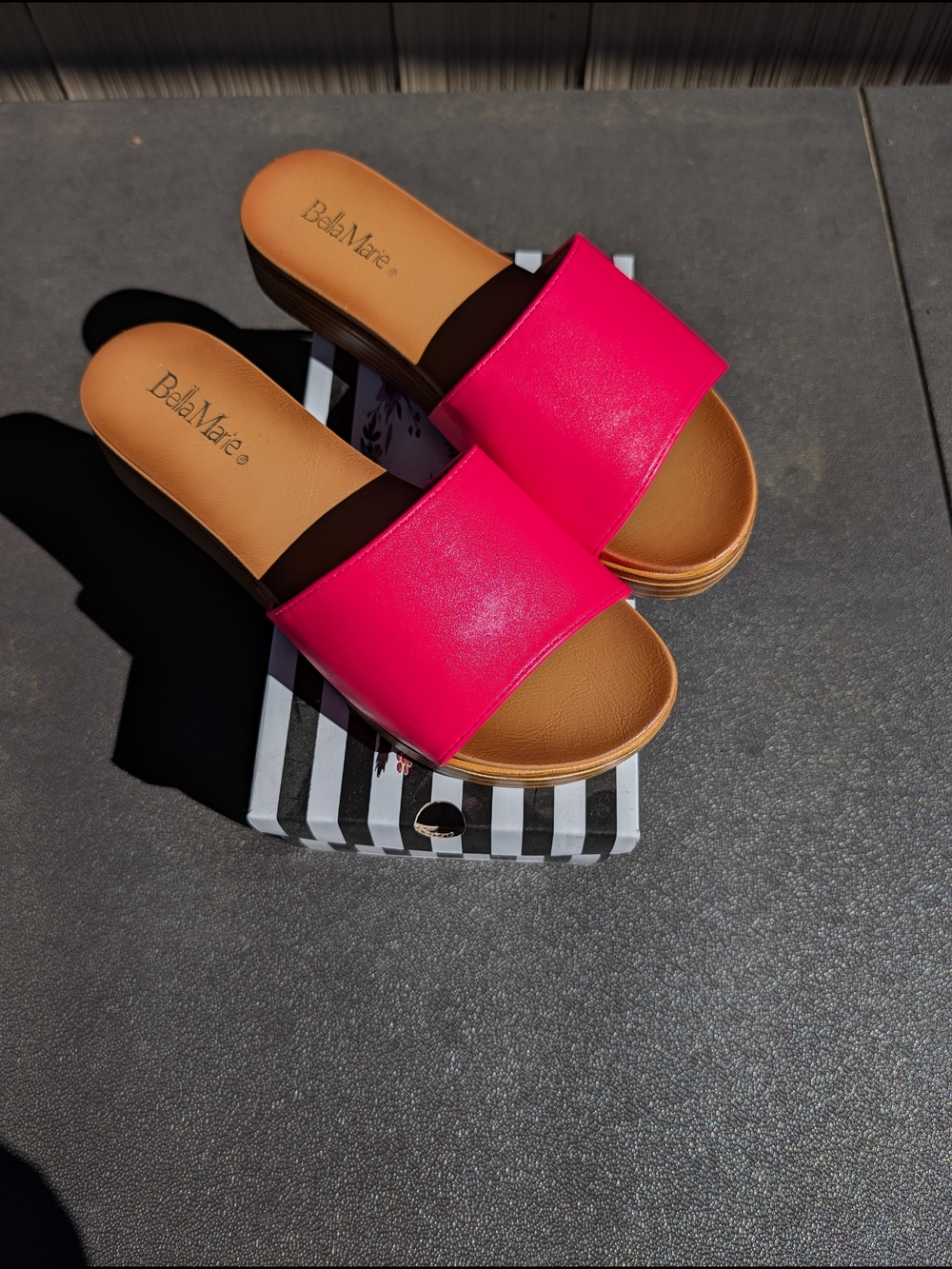 Bella Marie Bright Pink Slide Sandals for Women
